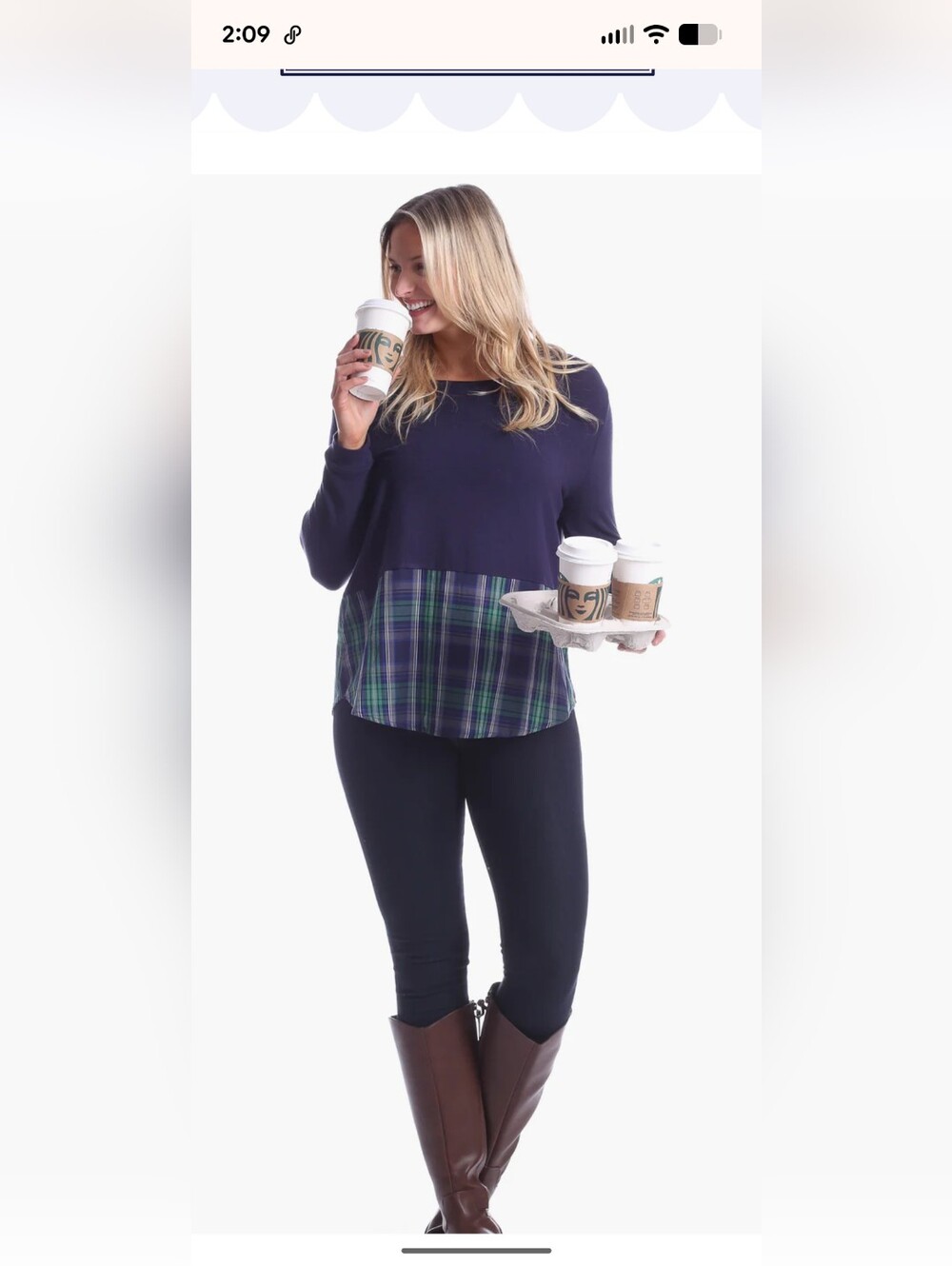 DUFFIELD LANE "Allison" Navy & Plaid Mixed Mtl Long Slv Shirt, Wmn Sz S, NWOT!!!